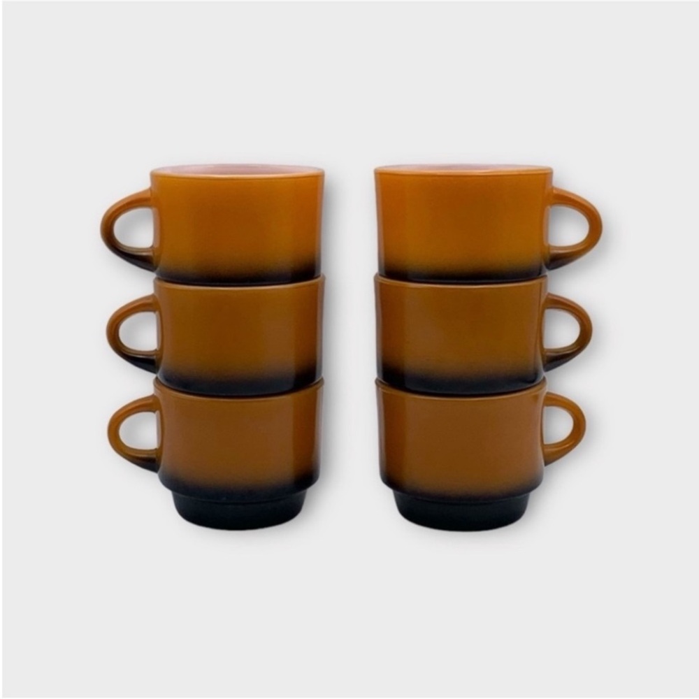 Vintage 60s Fire King Orange and Black Ombré Milk
Glass Stackable Mugs set of 6 - Picture 3 of 15
